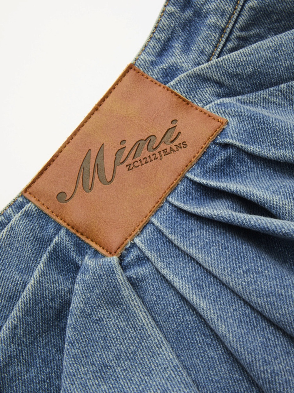 Commense Asymmetric Pleated Denim Mini Skirt - Picture 6 of 16